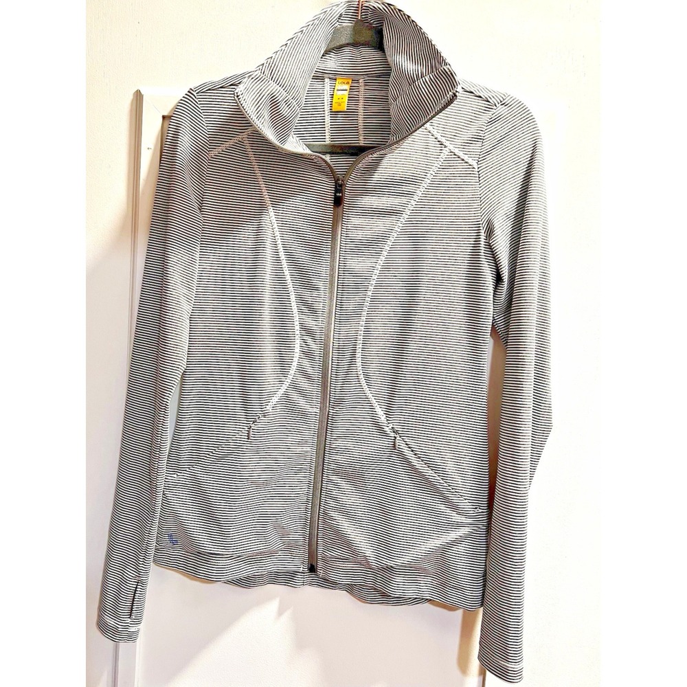 Lole Womens Medium Jacket Gray White Striped Full Zip Activewear Track Jacket
